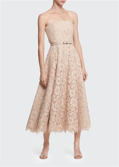 Michael Kors Collection Floral Lace Strapless Midi Dress